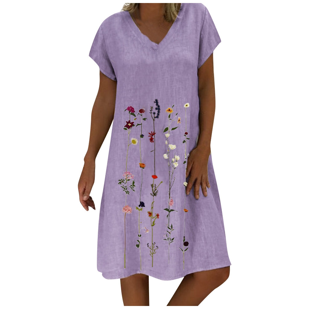 Embroidered Short Sleeves Knee-length V-neck Casual Dress Fashion Women Plus Size Mujer Vestidos Loose Female Fashion Dresses - Image 2