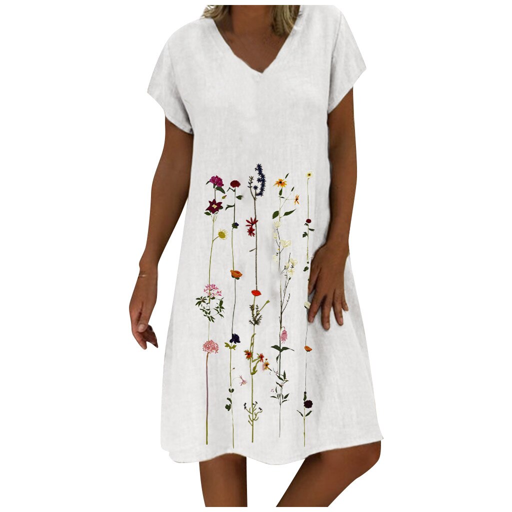 Embroidered Short Sleeves Knee-length V-neck Casual Dress Fashion Women Plus Size Mujer Vestidos Loose Female Fashion Dresses - Image 3