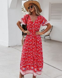 Summer Sexy Print Dress Women Butterfly Sleeve