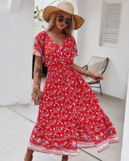 Summer Sexy Print Dress Women Butterfly Sleeve