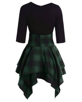 Womens Dresses Punk Gothic Plaid Patchwork
