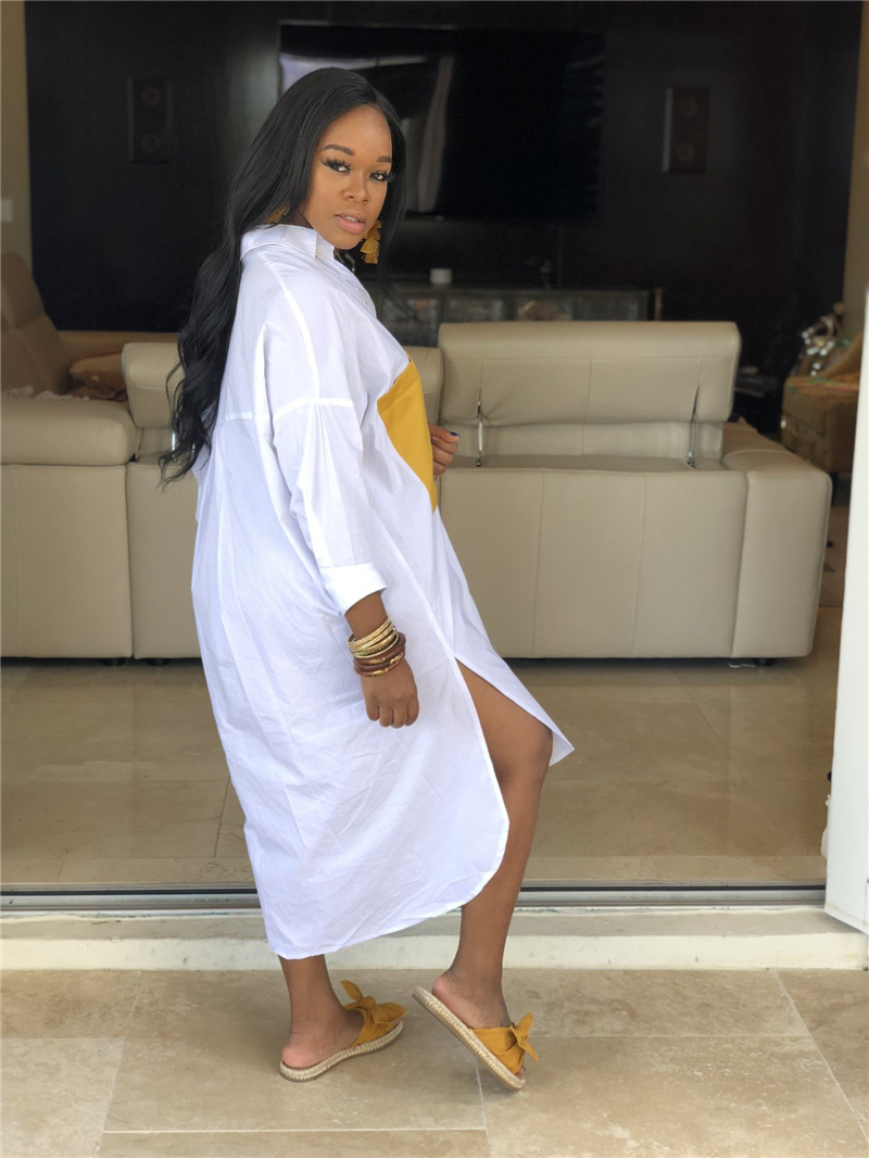 Adogirl Big Colorful Pockets Loose Casual Shirt Dress S-2XL Women Long Sleeve Asymmetrical Midi Dress Streetwear - Image 3