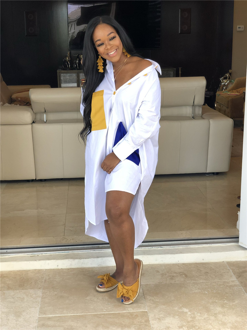 Adogirl Big Colorful Pockets Loose Casual Shirt Dress S-2XL Women Long Sleeve Asymmetrical Midi Dress Streetwear - Image 5