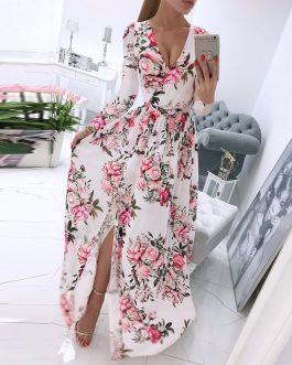 Elegant Chiffon Maxi Dress V-Neck
