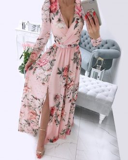 Elegant Chiffon Maxi Dress V-Neck