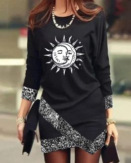 Elegant Long-Sleeves Round-Neck Patchwork