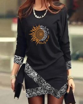 Elegant Long-Sleeves Round-Neck Patchwork