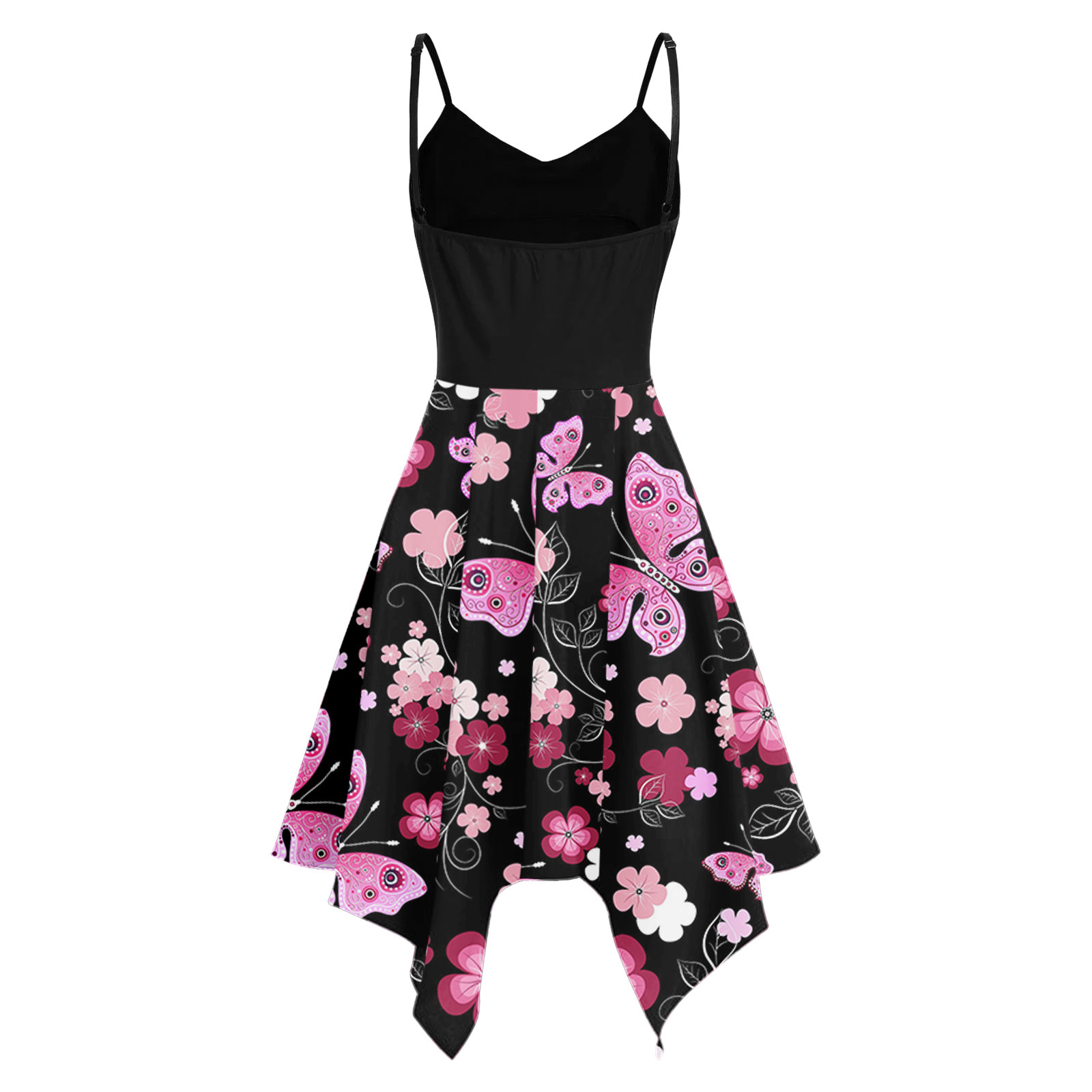 Plus Size 5xl Fashion Dresses For Women Floral Print Asymmetric Camis Handkerchief Dress Sleeveless High Waist Mini Party Dress - Image 2