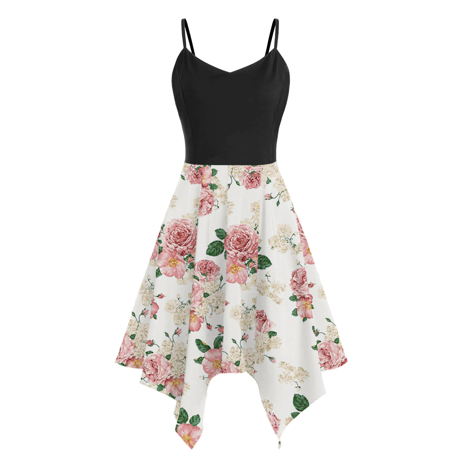 Plus Size 5xl Fashion Dresses For Women Floral Print Asymmetric Camis Handkerchief Dress Sleeveless High Waist Mini Party Dress - Image 3