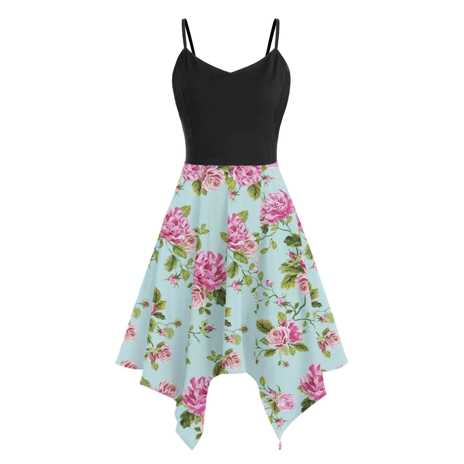 Plus Size 5xl Fashion Dresses For Women Floral Print Asymmetric Camis Handkerchief Dress Sleeveless High Waist Mini Party Dress - Image 4