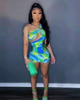 Sexy One Shoulder Print Cut