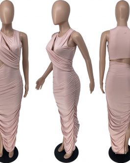 Sexy Ruched Cut out Long Dress Women Split