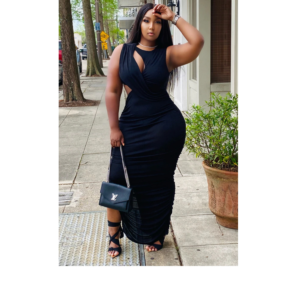 Sexy Ruched Cut out Long Dress Women Split Bodycon Party Dresses Summer Tank Sleevelsess Bodycon Maxi Sundress Fashion Clubwear - Image 5